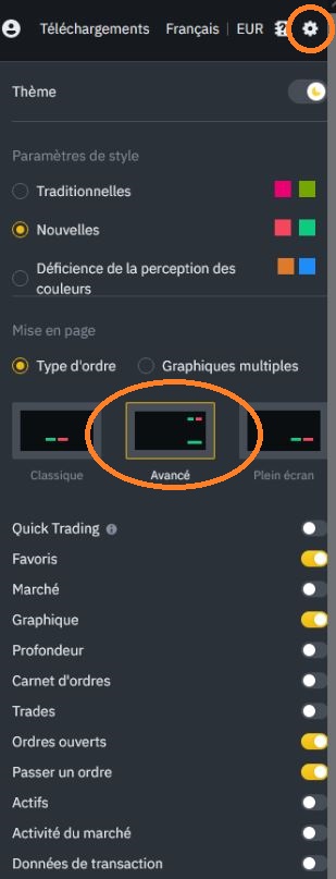 paramètre graphique binance